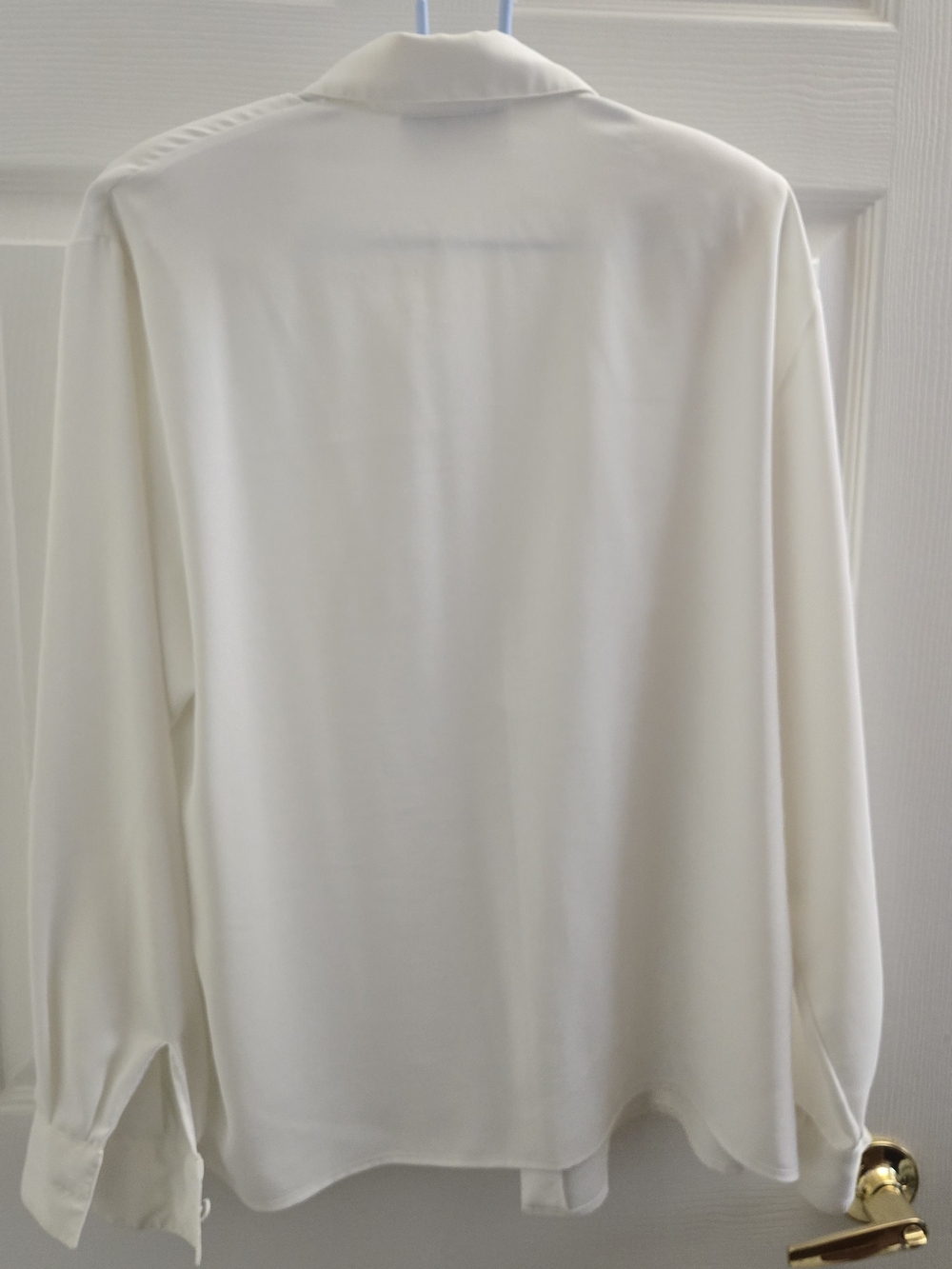 White Ruffle-Front Women's Blouse - Picture 3 of 3